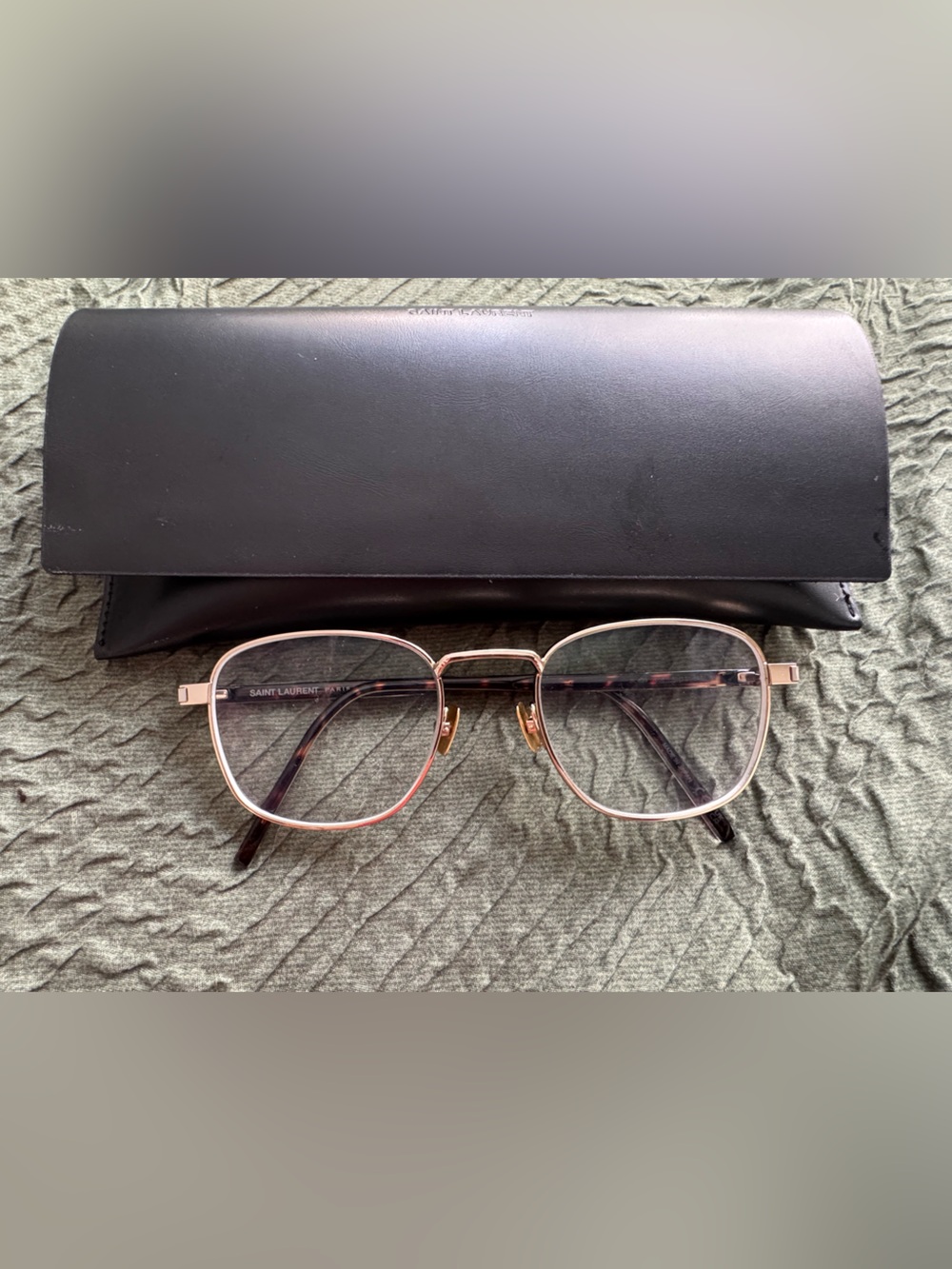 Saint Laurent Gold Metal Frame Eyeglasses with Tortoiseshell Temples